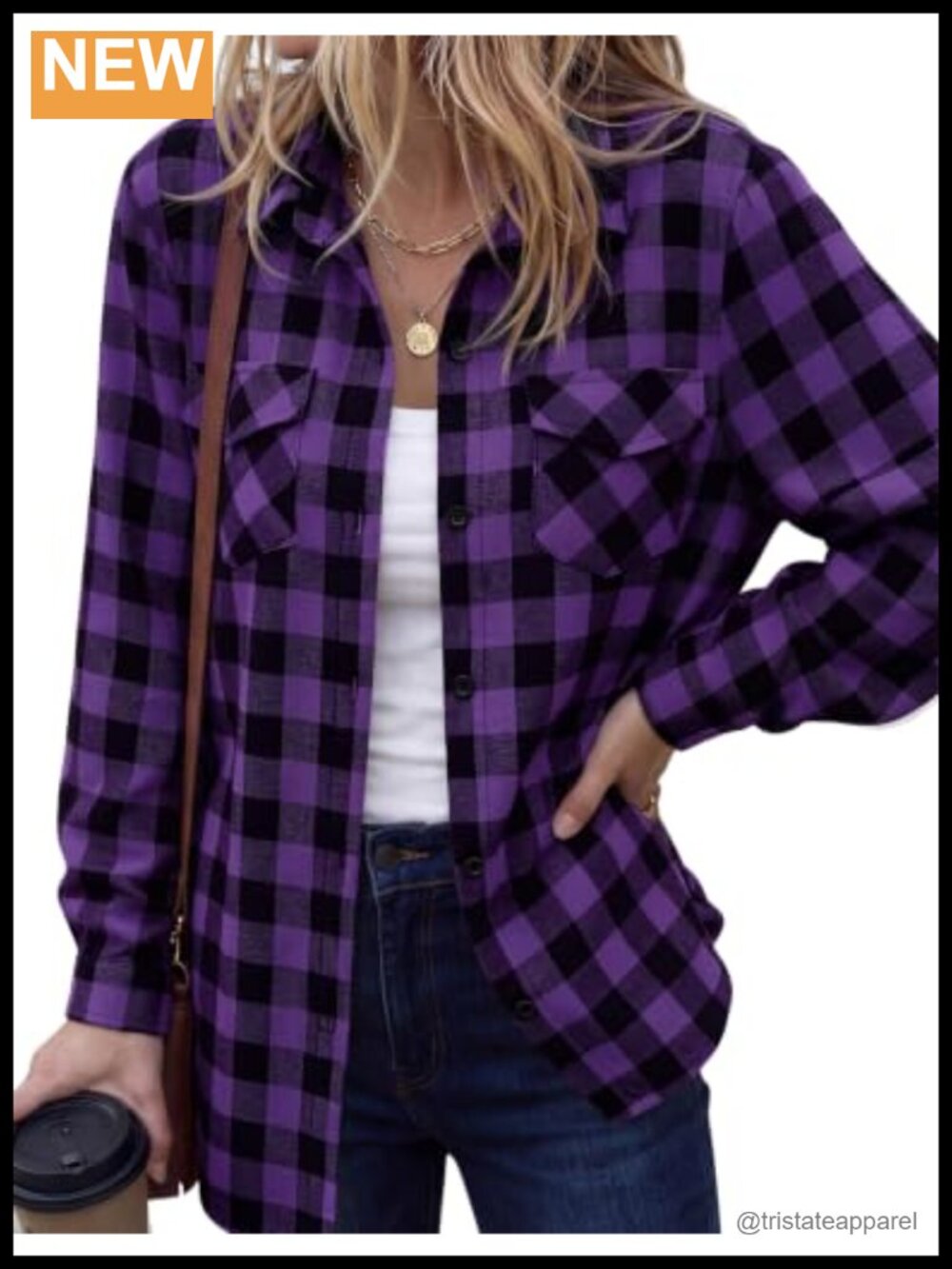Womens Plaid Flannel Shirt Long Sleeve Button Down Oversized Top